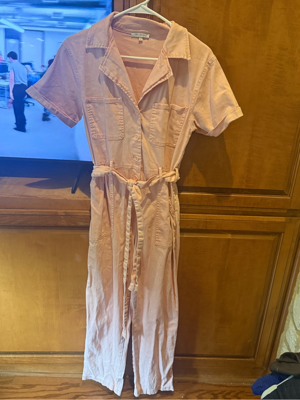 Women's Short-Sleeve Utility Jumpsuit- Pink